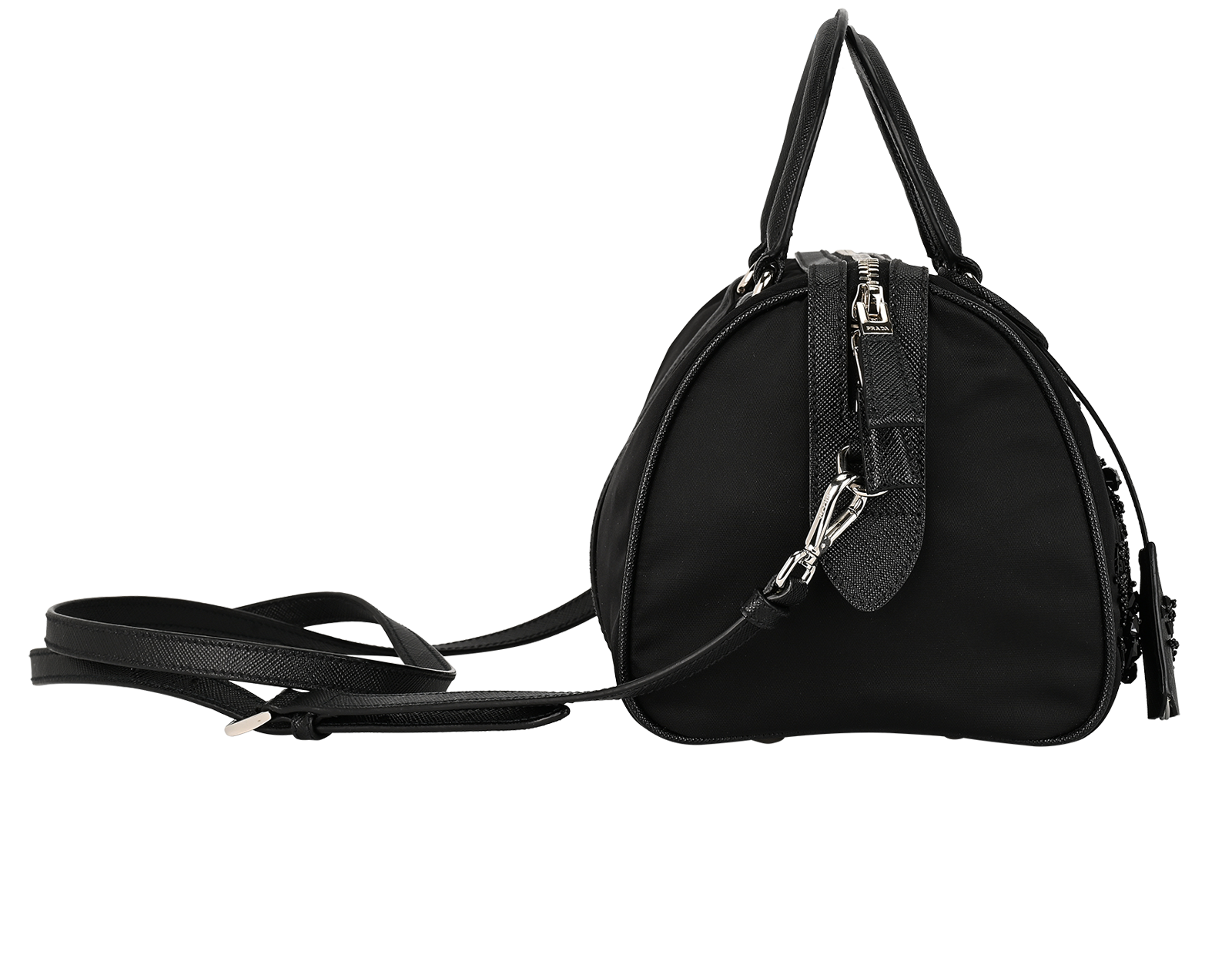 Bijou Embroidered Mini Boston, &pound;1,100, Handbags, Black, Nylon, Side view